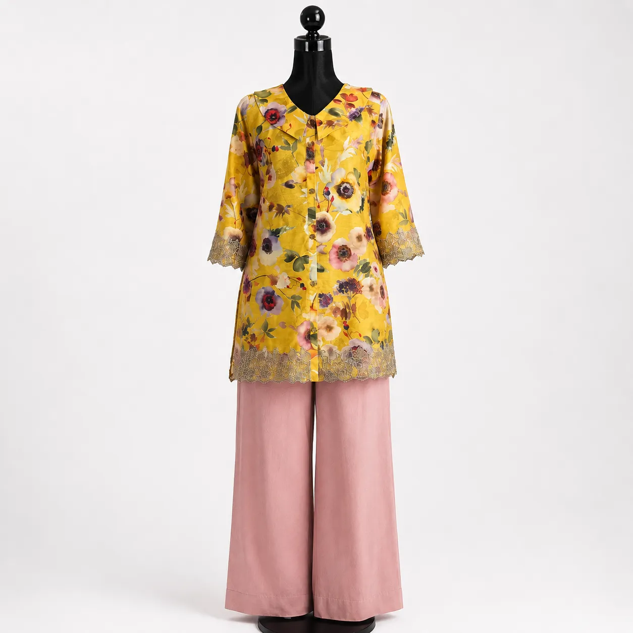 Golden Sunflower Print Tunic & Pink Trousers Set